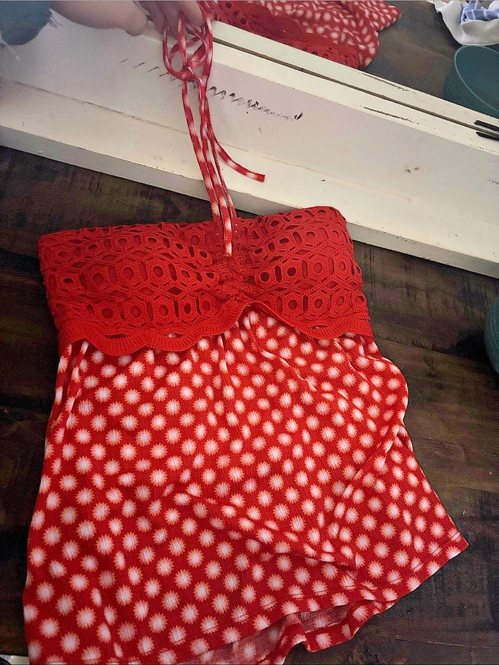 Red & White Polka Dot flowy shirt Like New